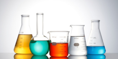 Beakers with colored solutions