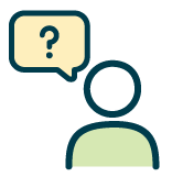 Icon of a person with a question speech bubble