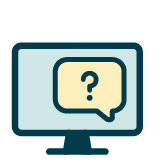 Icon of a computer with a question speech bubble