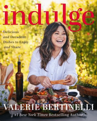 Indulge Cover featuring Valerie Bertinelli preparing food outdoors