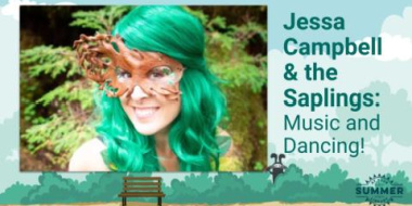 Young woman in green wig Jessa Campbell & the Saplings
