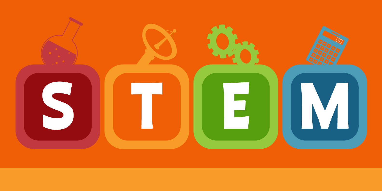 STEM in block letters on orange background